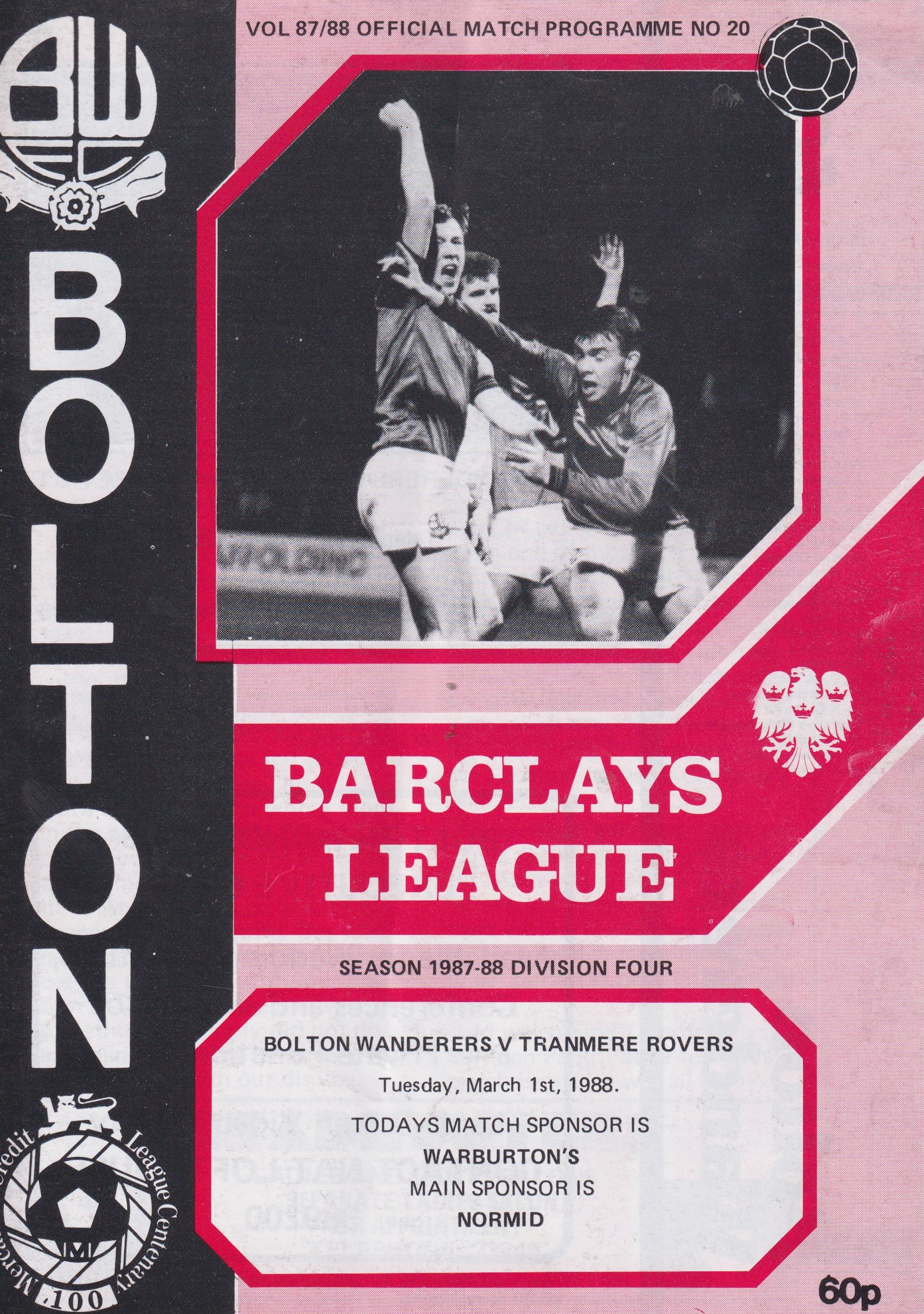 Bolton Wanderers v Tranmere Rovers match programme